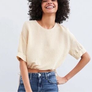 Yellow and White striped Zara cropped women’s top.